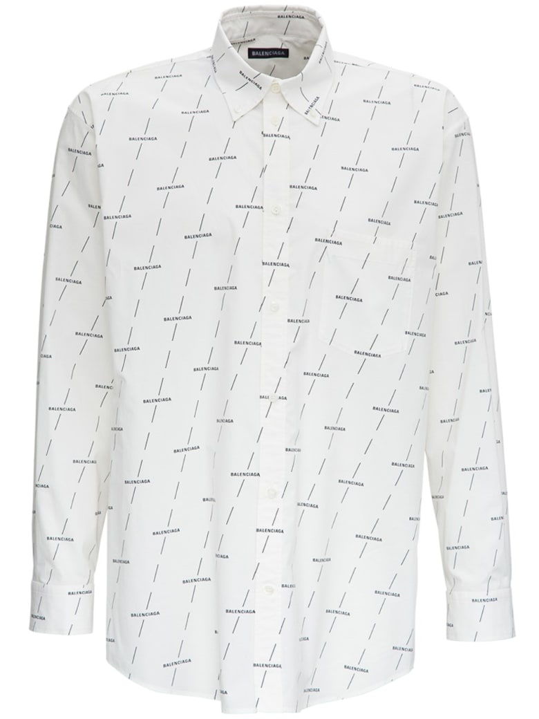 Balenciaga Cotton Shirt With Allover Logo Print - White