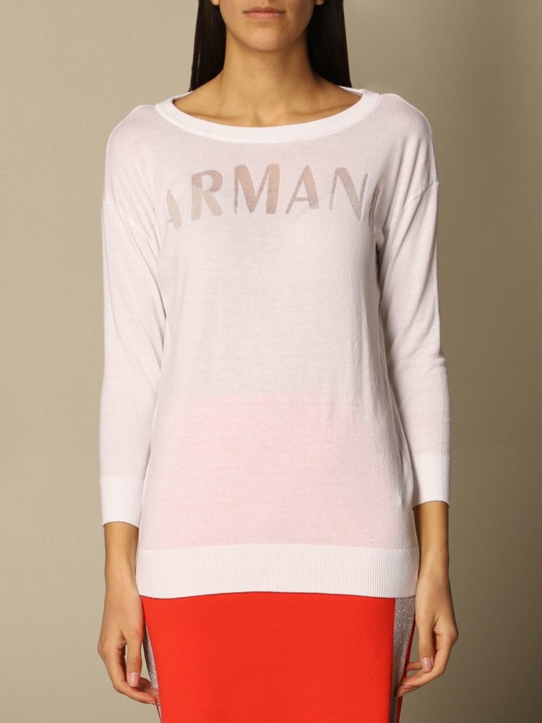 Armani Collezioni Armani Exchange Sweater Armani Exchange Crewneck Sweater In Cotton Blend - White