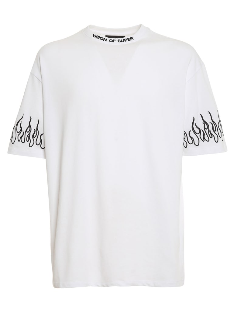 Vision of Super Tshirt Embroidered Black Flame - White