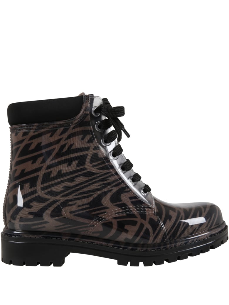 Fendi Brown Boots For Kids With Logo Vertigo - Brown