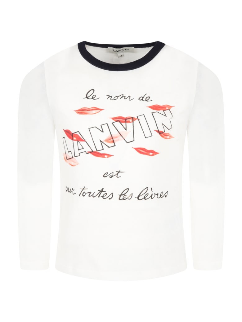 Lanvin White T-shirt For Girl With Lips - White