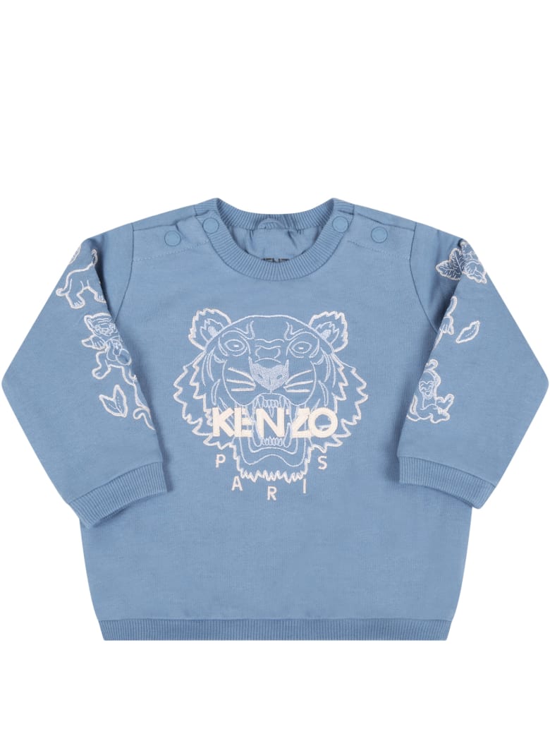 Kenzo Kids Light Blue Sweatshirt For Baby Boy With Tiger - Blue