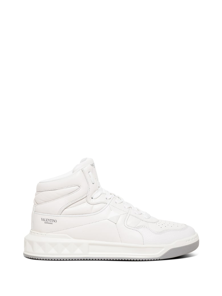 Valentino Garavani Mid Top White Leather Sneakers With Logo - White