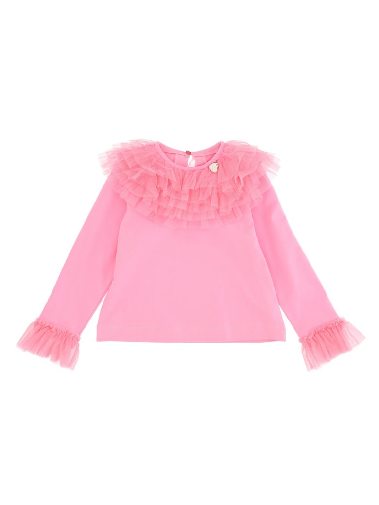 Monnalisa T-shirt With Galette Tulle - Pink