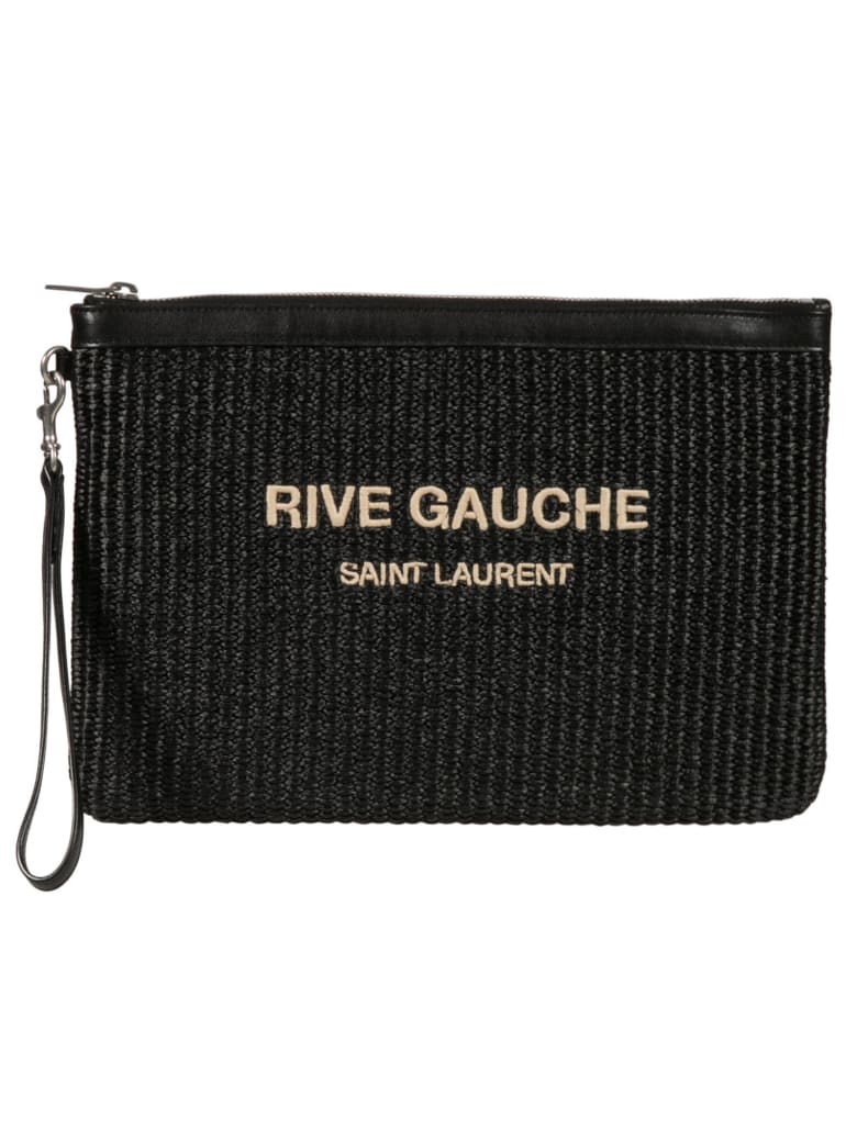 Saint Laurent Top Zip Knit Logo Clutch - Black