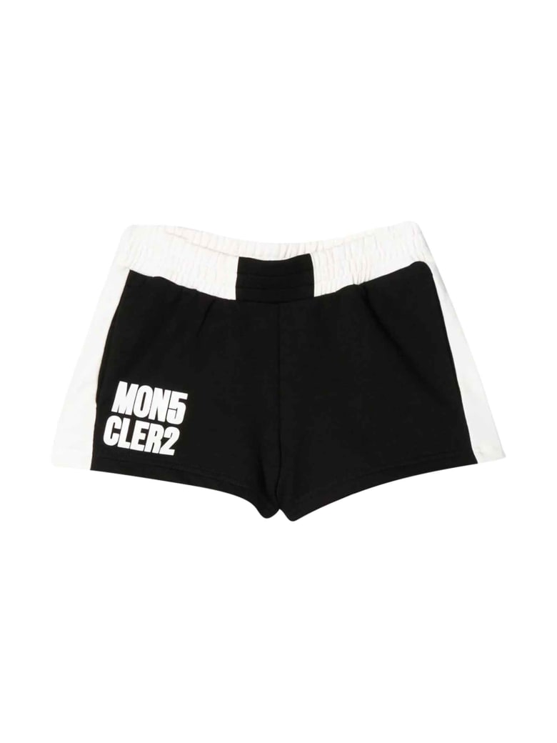 Moncler Black Shorts With White Logo Press - Nero