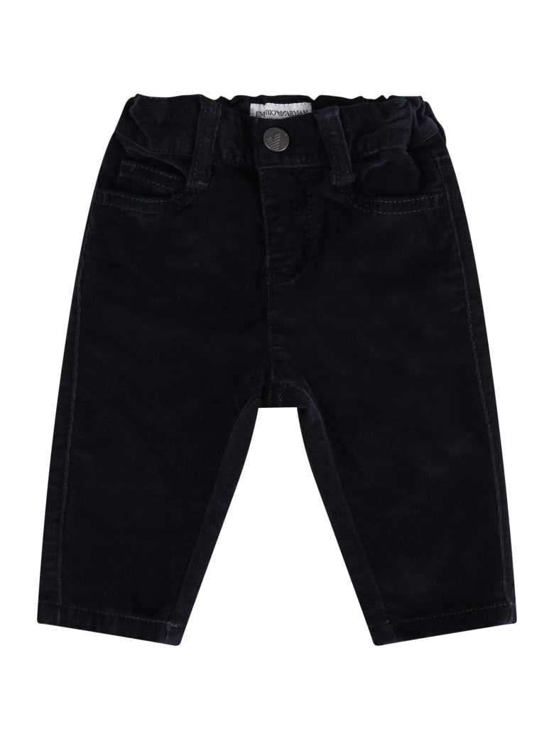 Armani Collezioni Blue Pants For Babyboy With Iconic Eagle - Blue