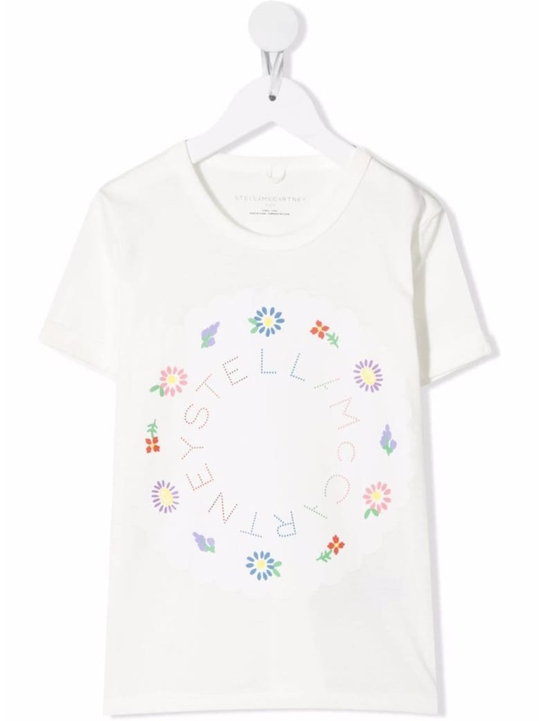 Stella McCartney Kids Cotton T-shirt With Floral Logo Print - White