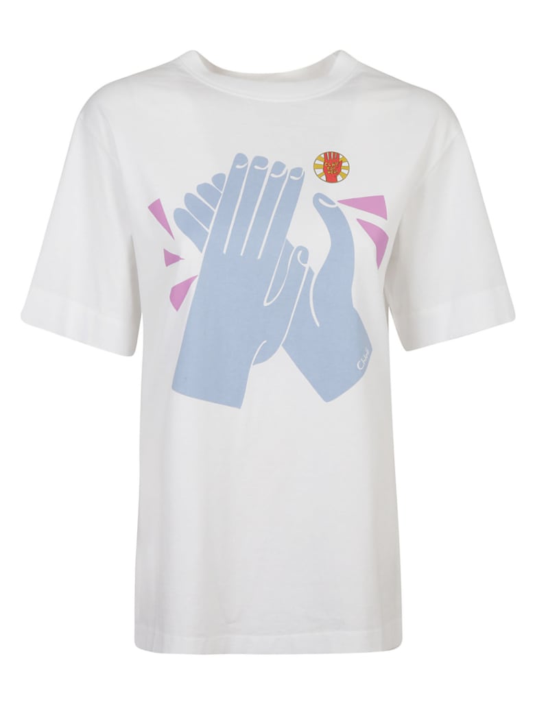 Chloé Clapping Hand Print T-shirt - White/Blue