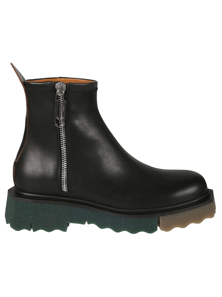 Off-White Sponge Sole Leather Zip Boots - Black