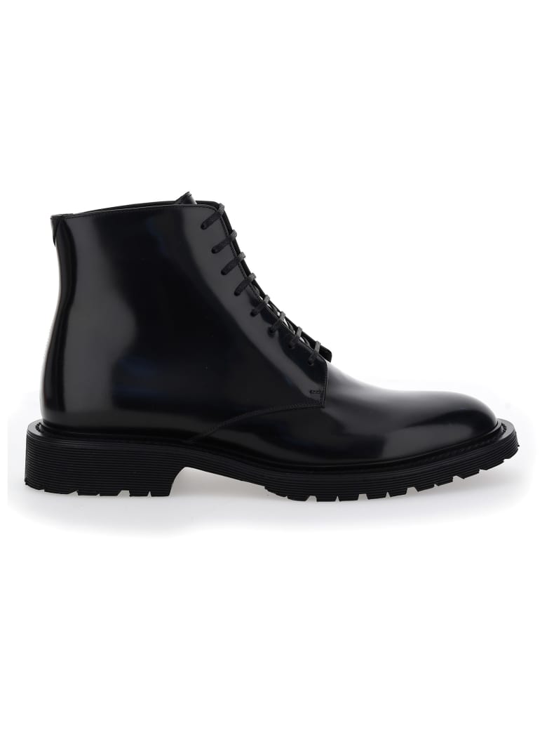 Saint Laurent Laced Boots In Smooth Leather - Nero