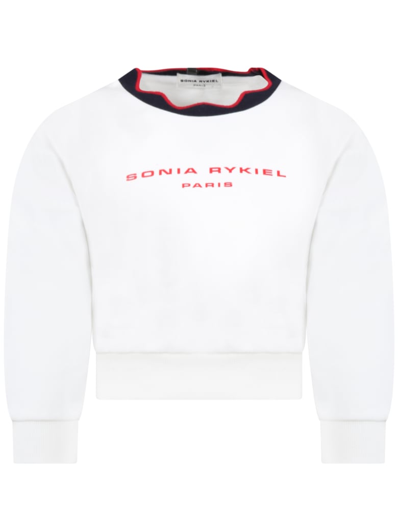 Sonia Rykiel White Sweatshirt For Girl With Logo - White