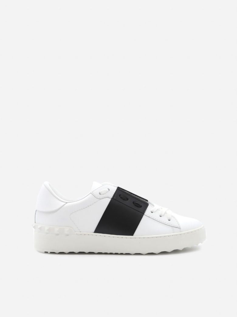 Valentino Garavani Open Sneakers In Leather With Contrasting Colored Band - White