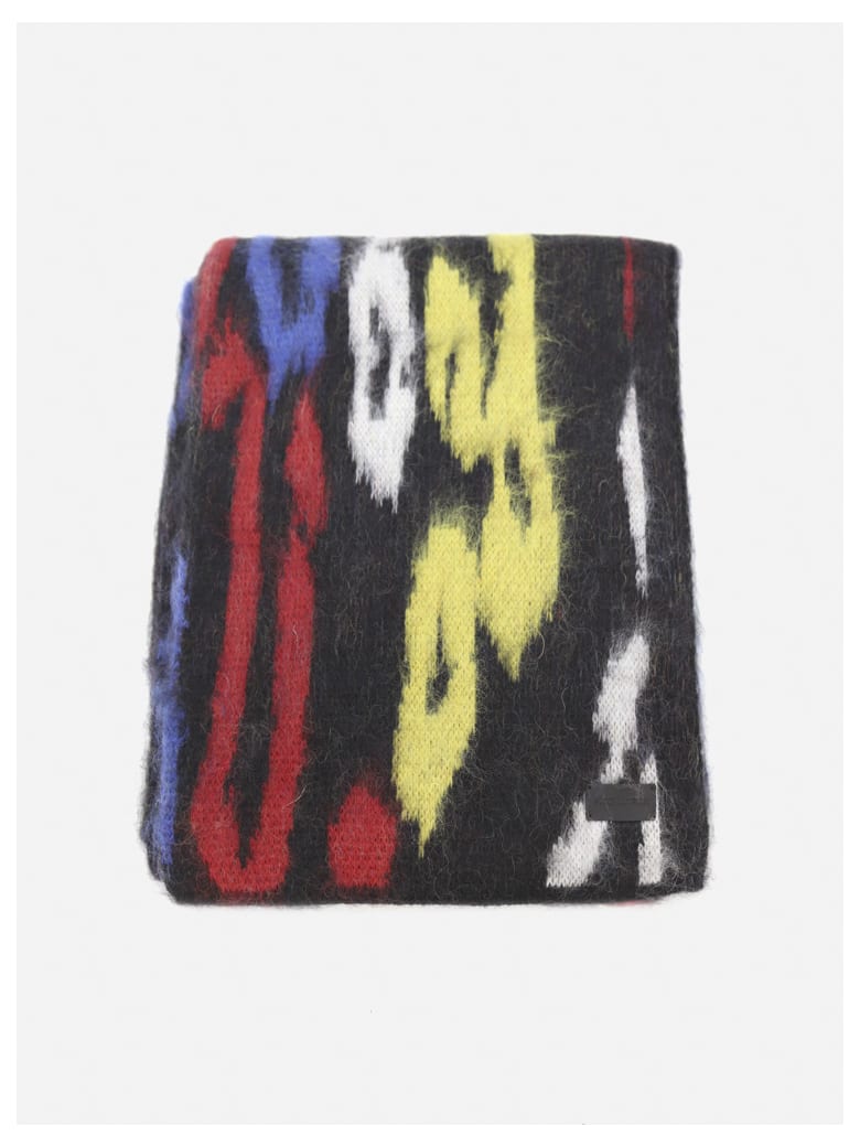 Saint Laurent Wool And Mohair Blend Scarf With All-over Multicolor Leopard Motif - Multicolor