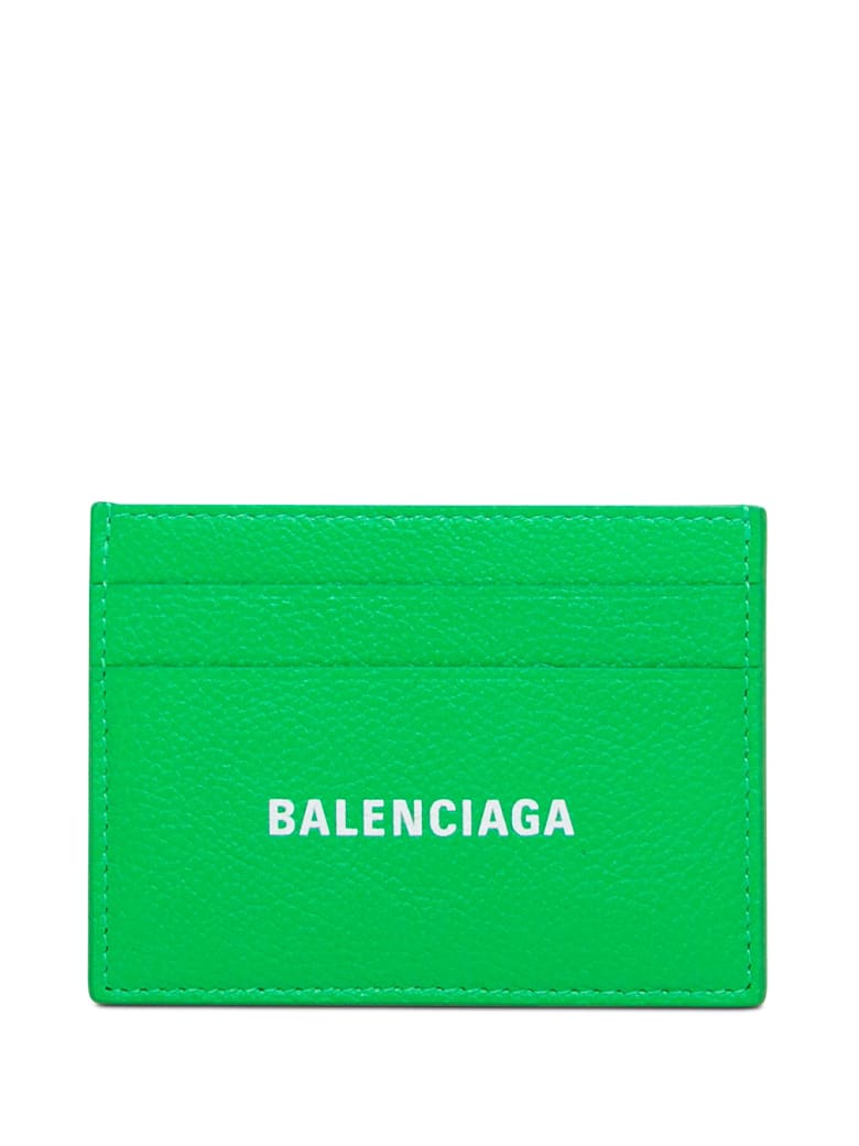 Balenciaga Green Leather Card Holder With Logo - Green