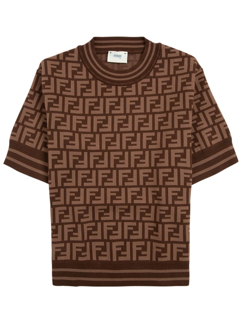 Fendi Brown T-shirt In Ff Viscose Blend - Brown