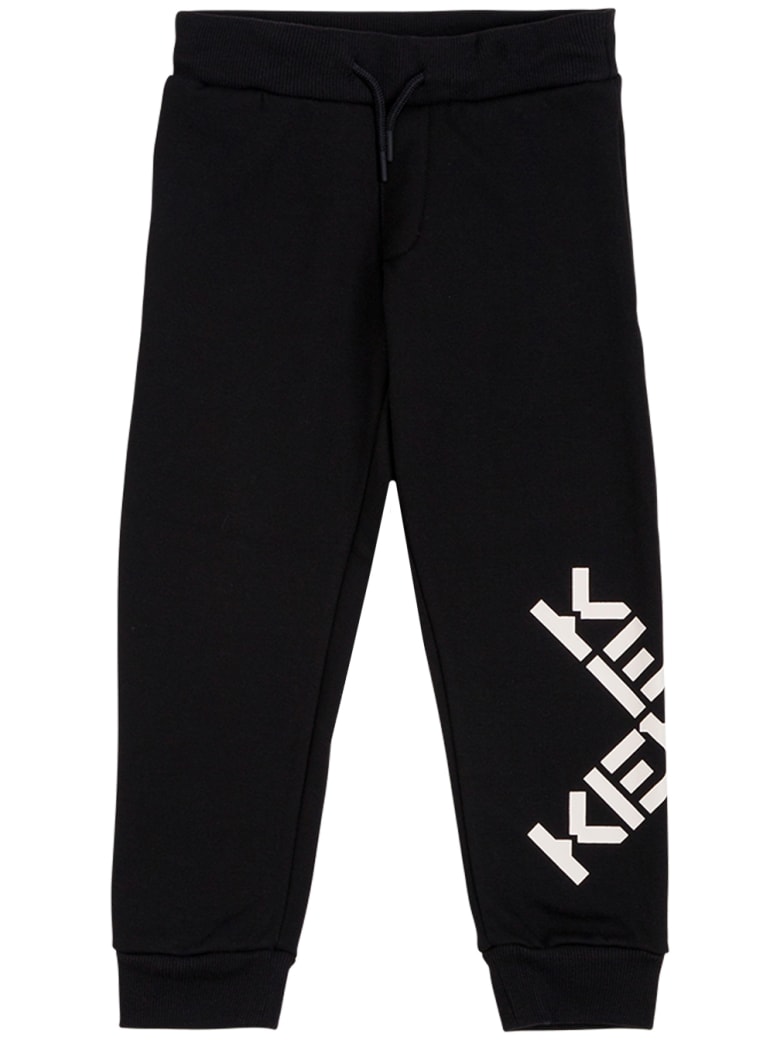Kenzo Kids Black Cotton Joggers With Logo Print - Black