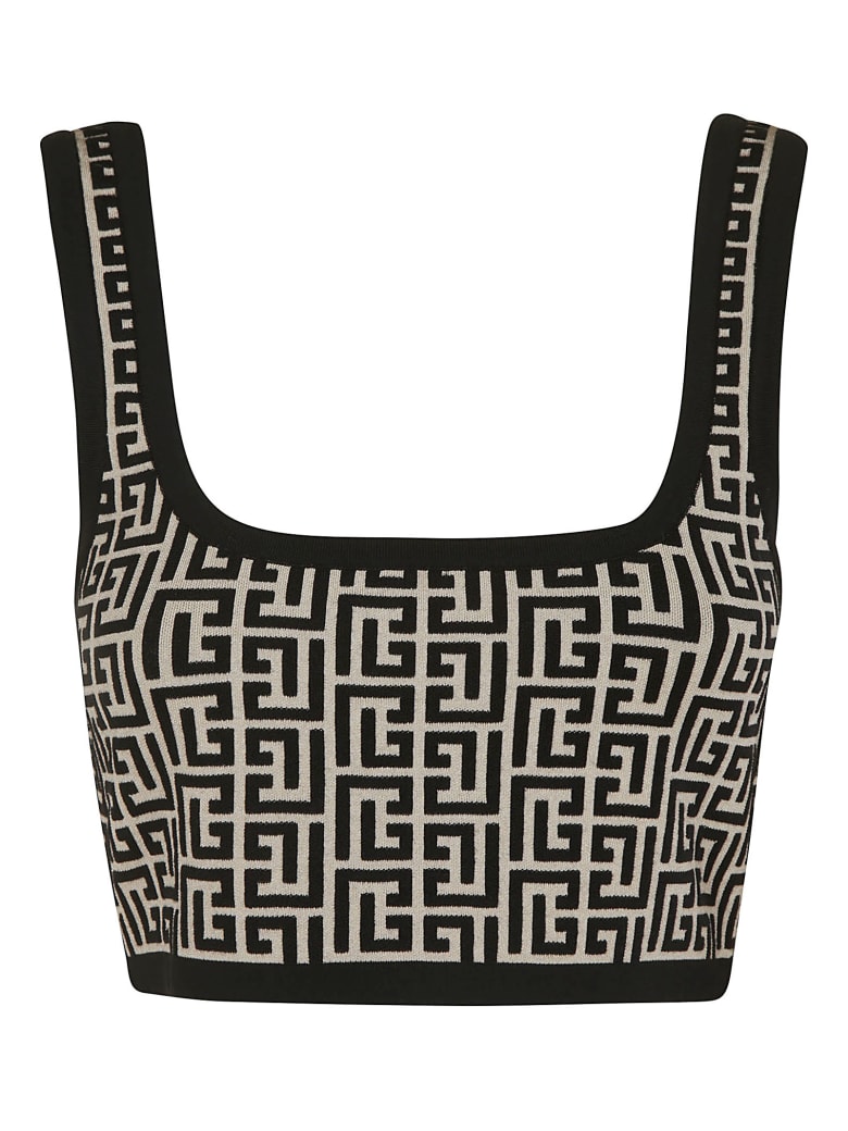 Balmain Signature Logo Cropped Top - Ivory
