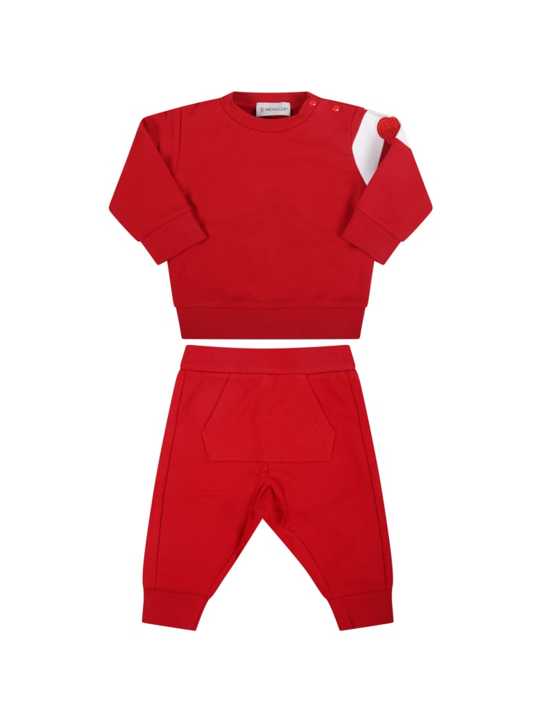 Moncler Red Tracksuit For Baby Kids With Patch - Red