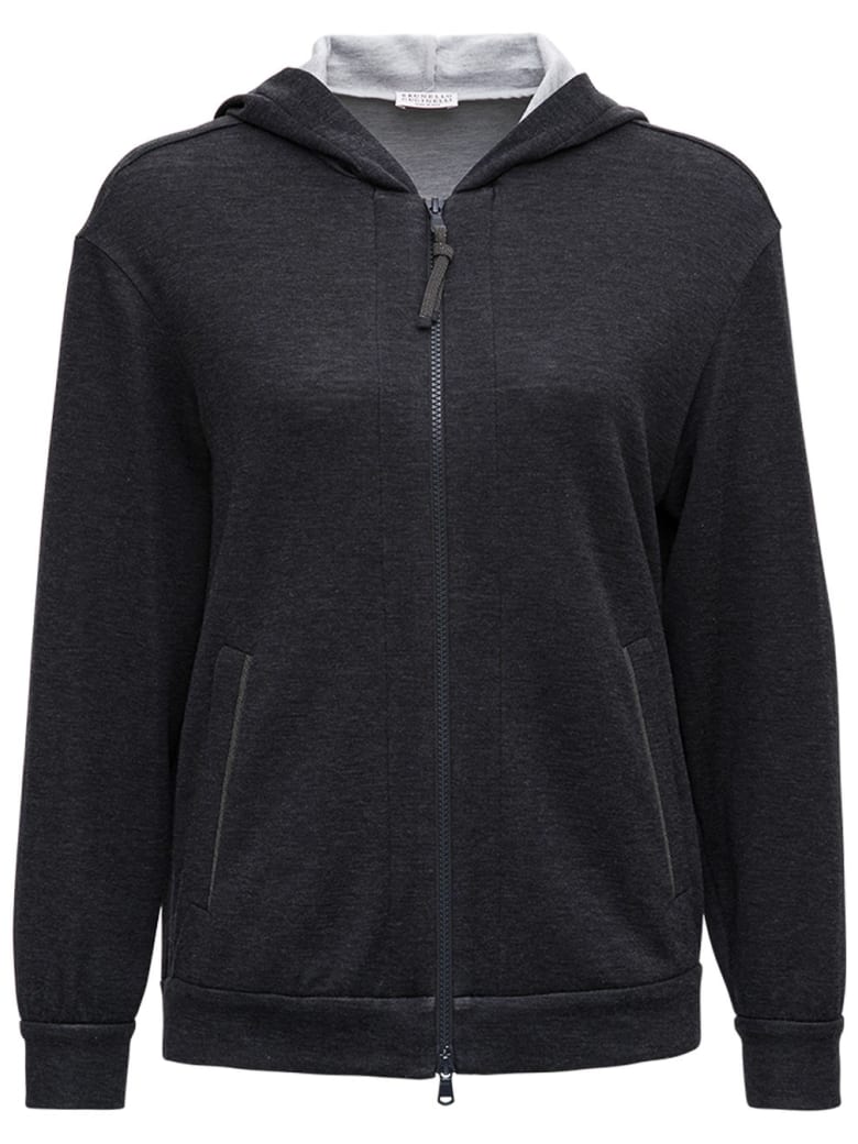 Brunello Cucinelli Grey Cotton And Silk Hoodie - Grey