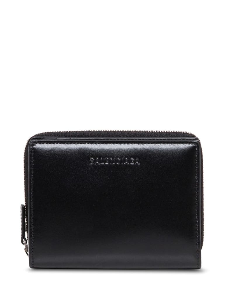 Balenciaga Black Leather Bifold Wallet With Logo - Black