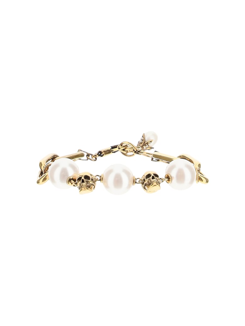 Alexander McQueen Pearls And Skulls Bracelet - Oro