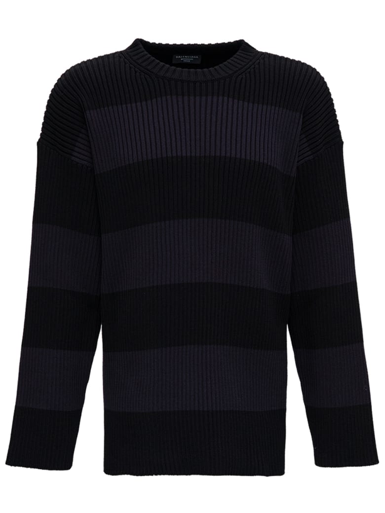 Balenciaga Bb Oversize Striped Cotton Sweater - Black