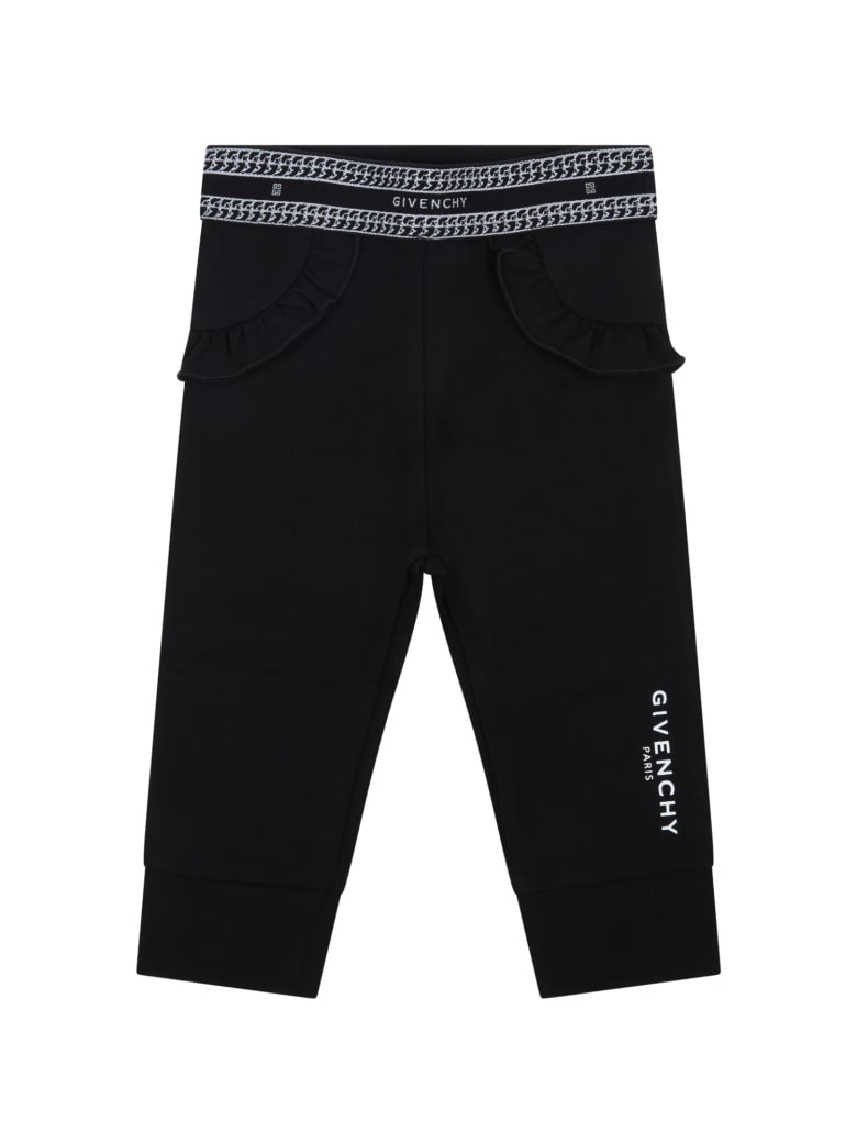 Givenchy Black Leggings For Baby Girl With Logo - Black