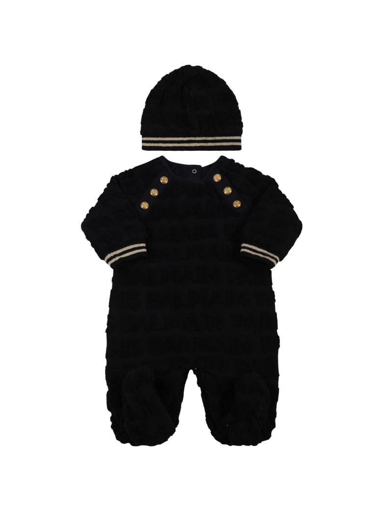 Balmain Black Set For Babykids With Black Logo - Black