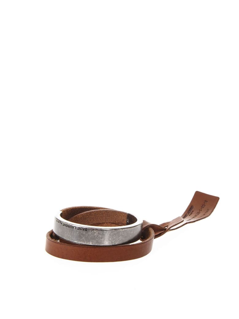 Saint Laurent Nomade Brown Double Turn Leather Bracelet - Brown