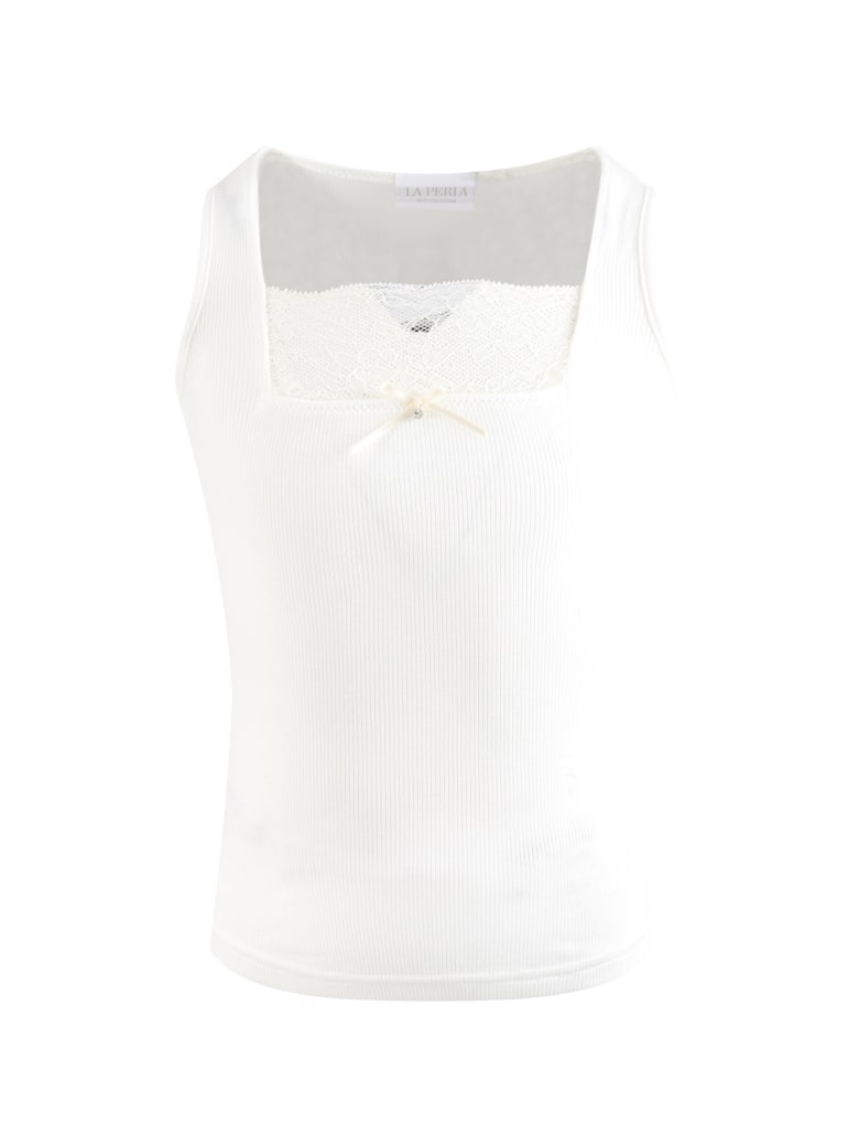 La Perla Ivory Tank Top For Girl - Ivory