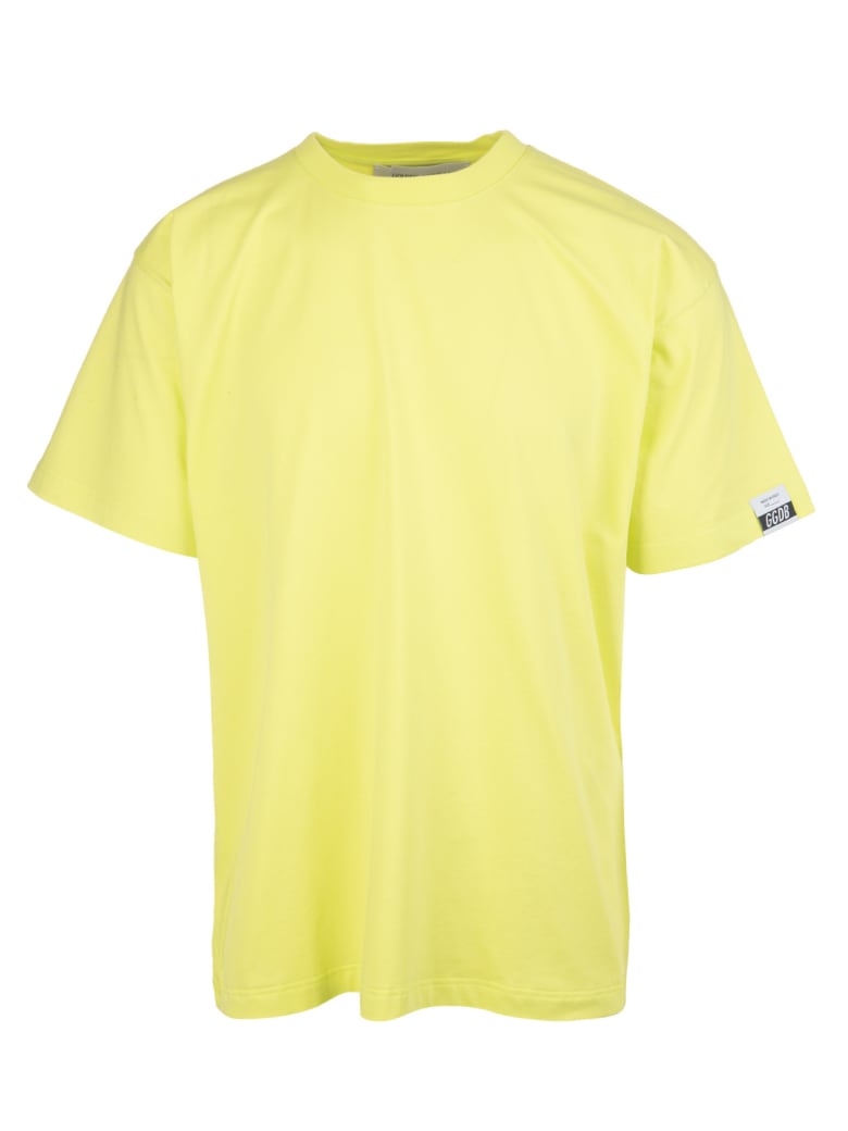 Golden Goose Man Lime-colored Artu' T-shirt With Black Writing Behind