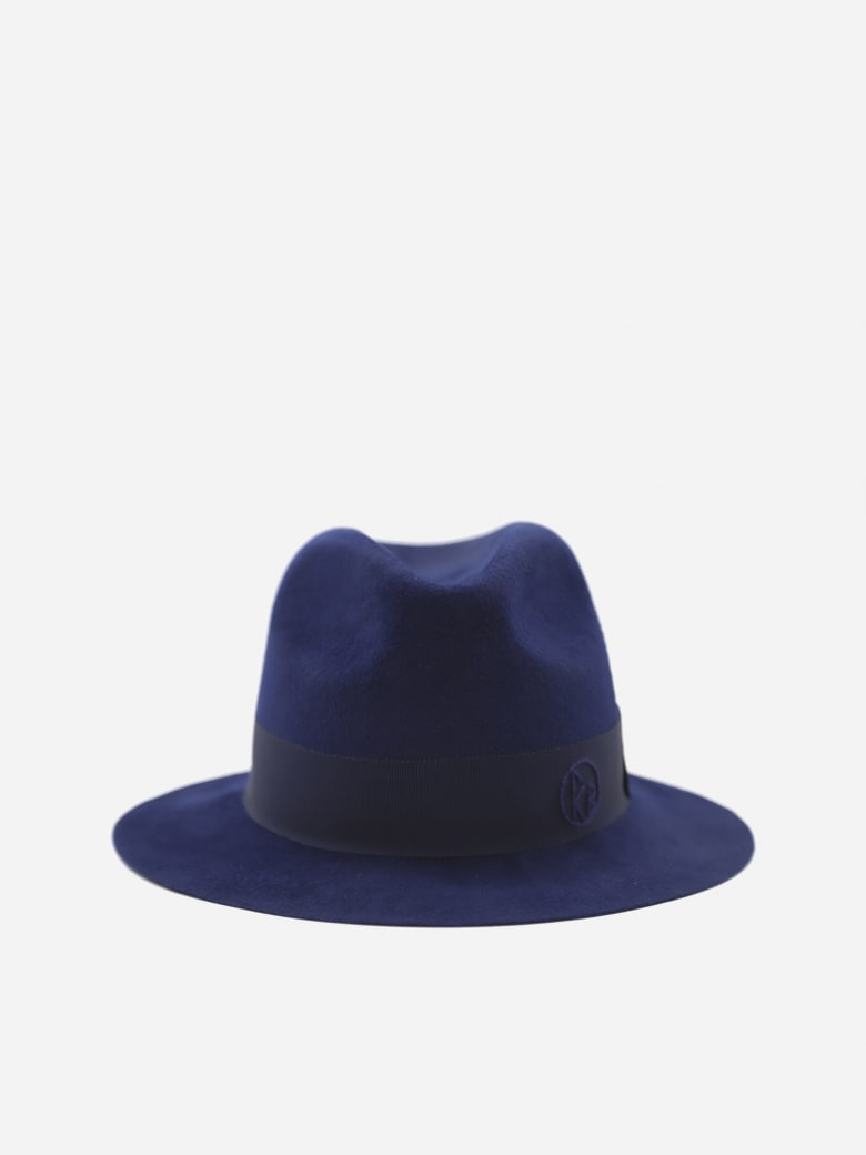Ruslan Baginskiy Fedora Hat With Grosgrain Ribbon And Monogram Detail - Blue