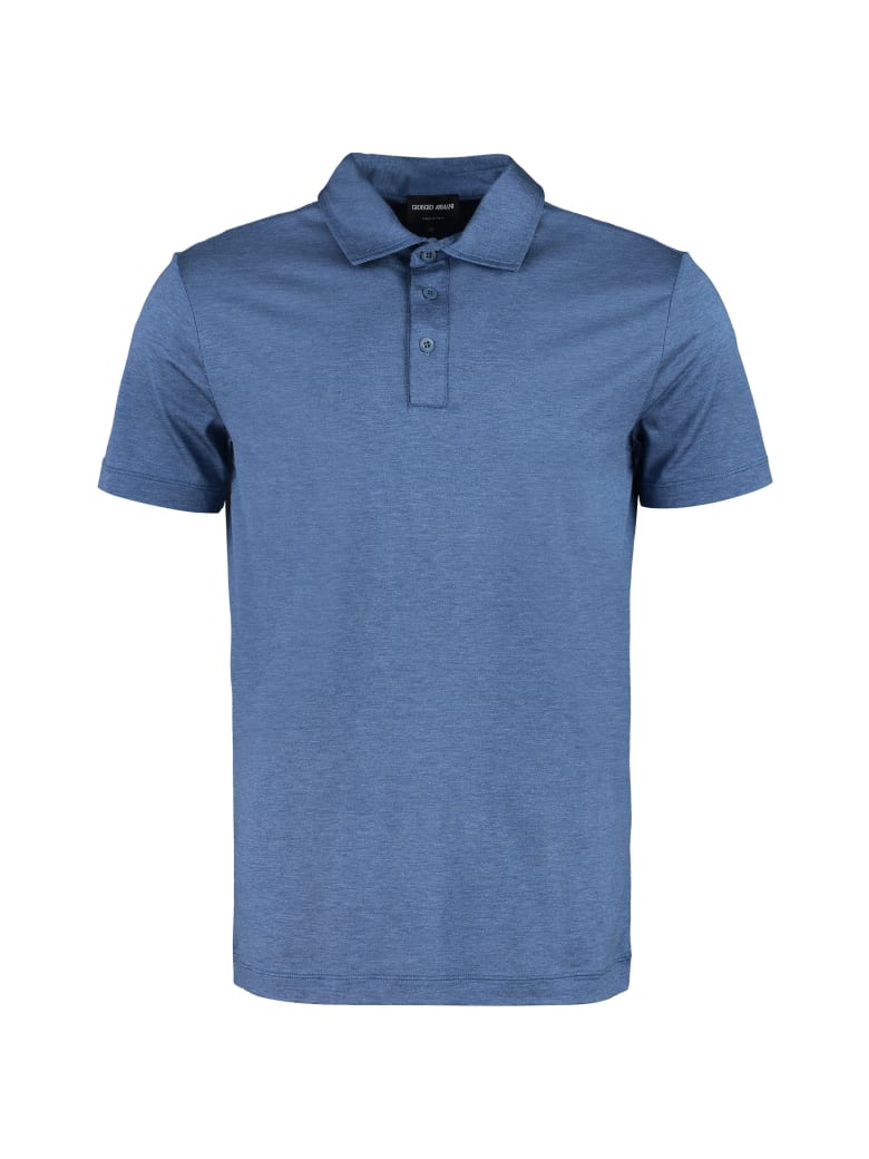 Giorgio Armani Silk And Cotton Polo Shirt - Denim