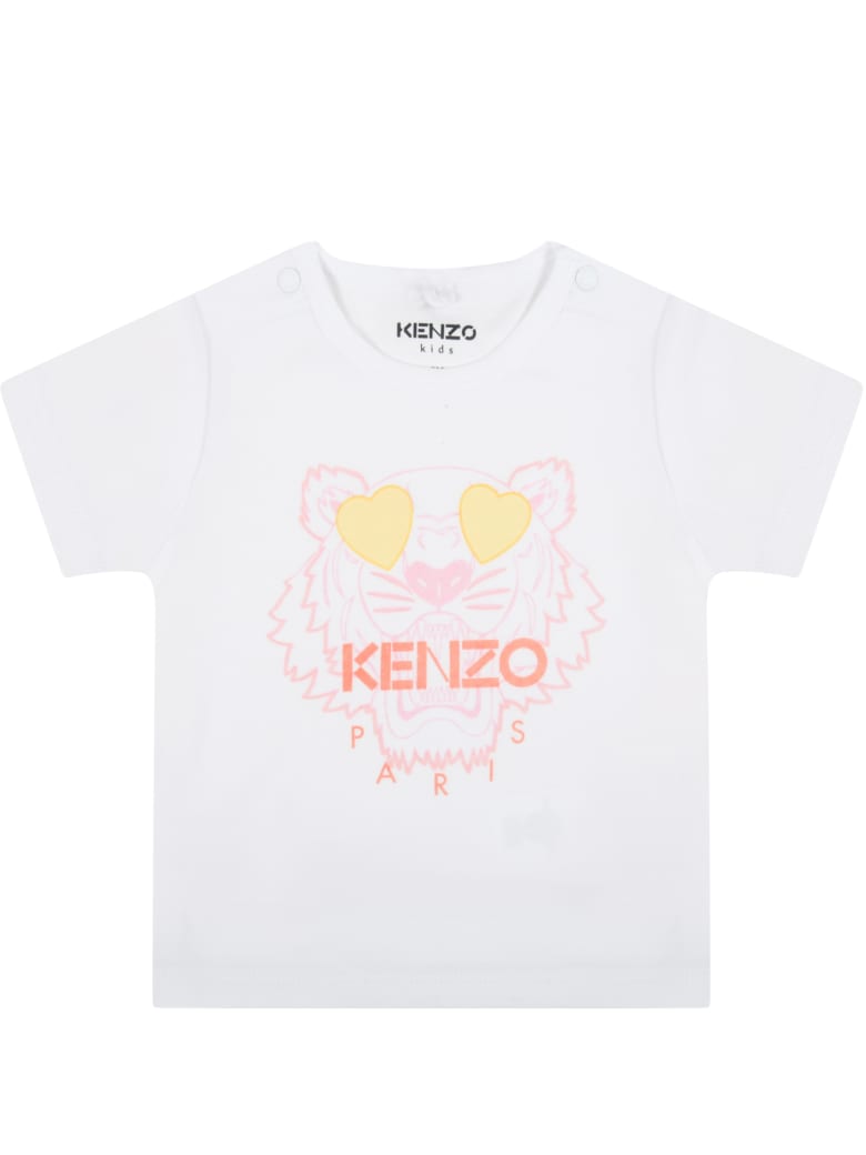 Kenzo Kids White T-shirt For Babygril With Tiger - White