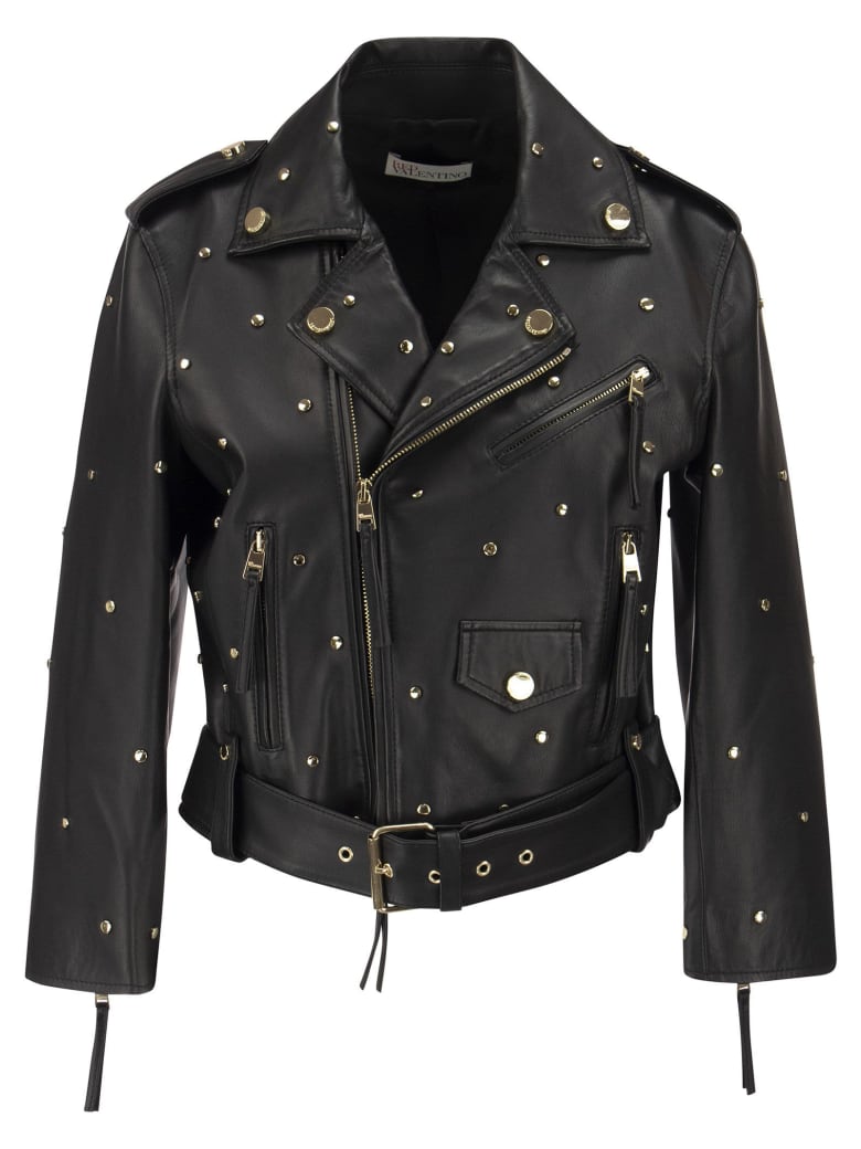RED Valentino Lambskin Biker With Studs - Black