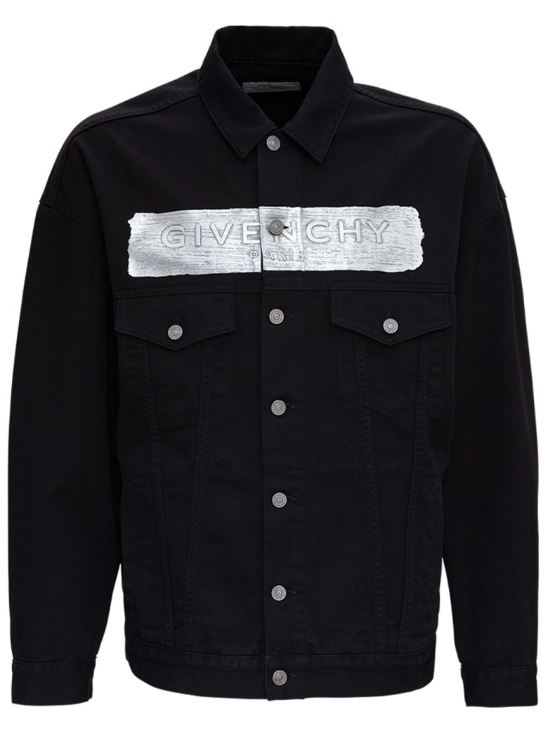 Givenchy Denim Jacket With Metallic Latex Logo Detail - Black