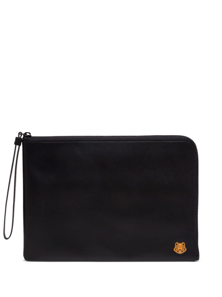Kenzo Leather Clutch With Logo Patch - Black