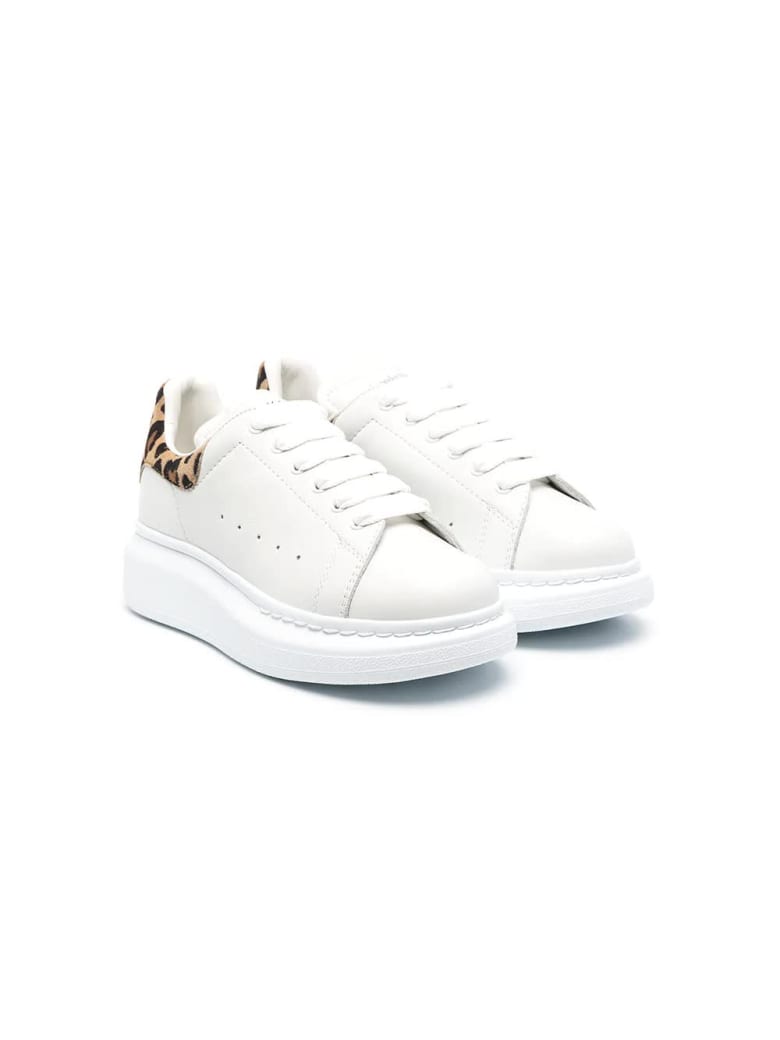 Alexander McQueen Kid White Oversize Sneakers With Leopard Spoiler