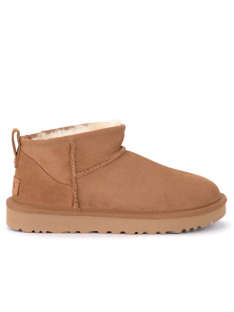 UGG Classic Ultra Mini Ankle Boot Made Of Leather-colored Suede - MARRONE