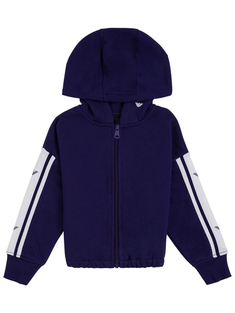 Emporio Armani Blue Cotton Hoodie With Logo - Blu