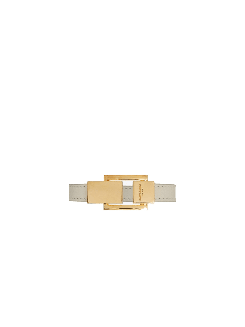 Saint Laurent Carré Bracelet In Leather And Metal - CREAM