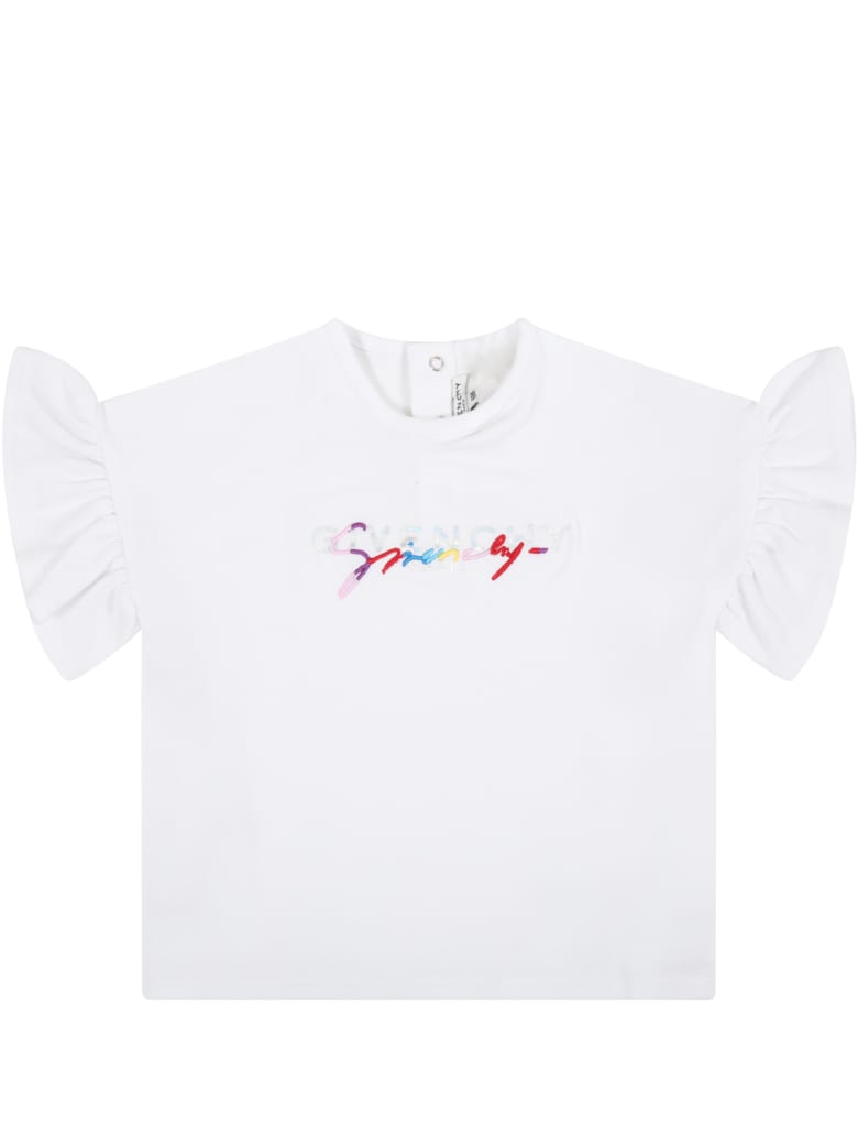 Givenchy White T-shirt For Babygirl With Double Logo - White