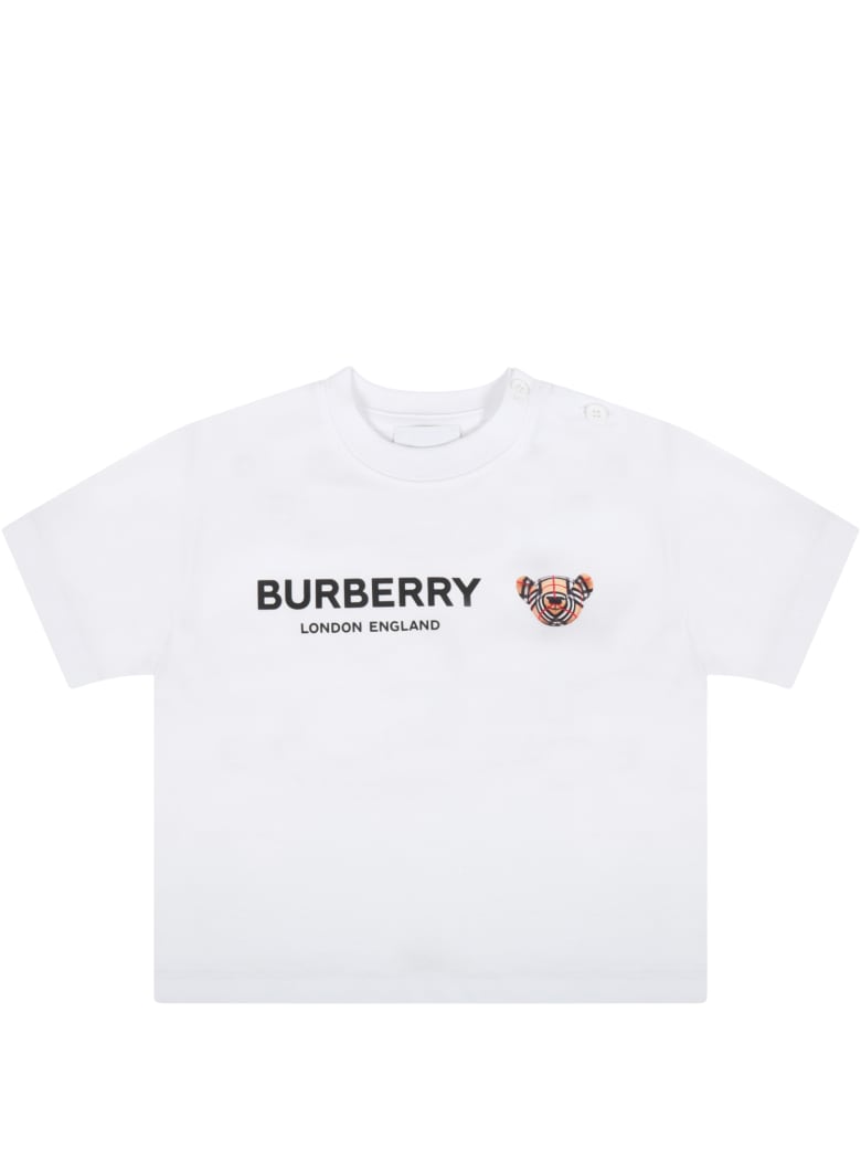 Burberry White T-shirt For Baby Kids With Logo - White