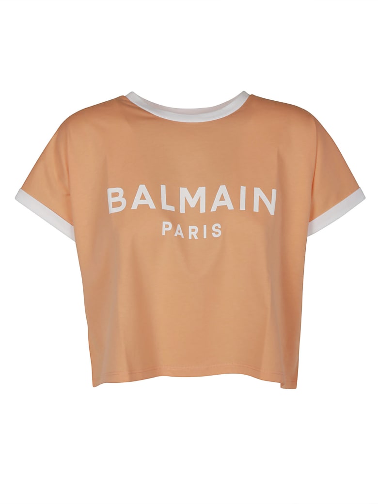 Balmain Cropped Logo Printed T-shirt - Pesca