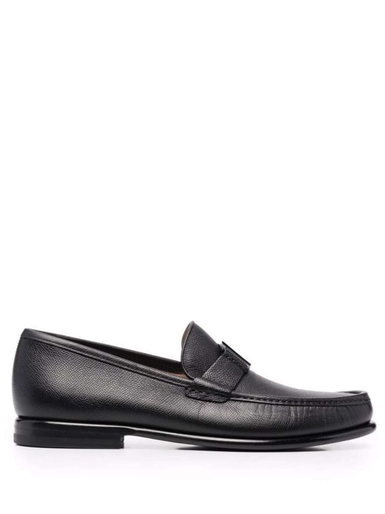 Salvatore Ferragamo Leather Loafers With Logo Buckle - Black