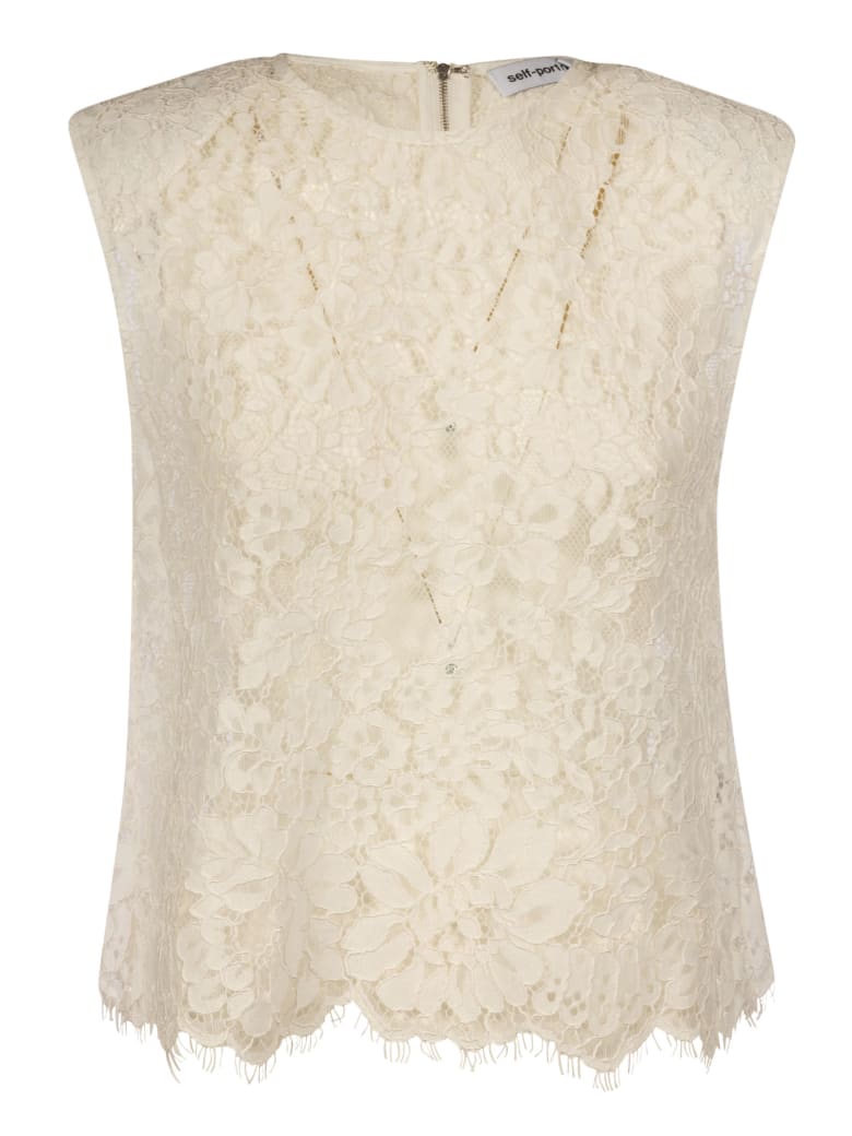 self-portrait Cord Lace Sleeveless Top - Ivory