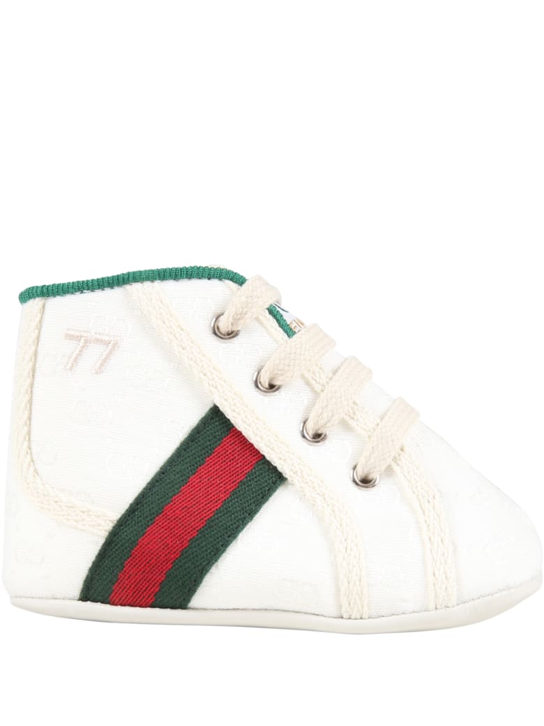 Gucci White Sneakers For Baby Kids With Double Gg - White