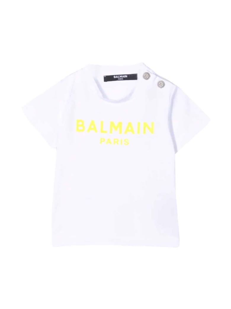 Balmain White Newborn T-shirt - Bianco/giallo