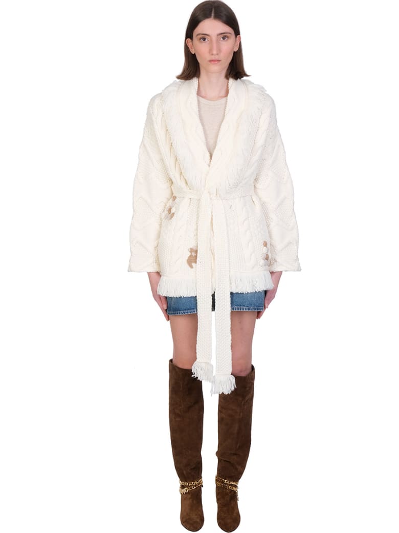 Alanui Cardigan In White Wool - Canvas White